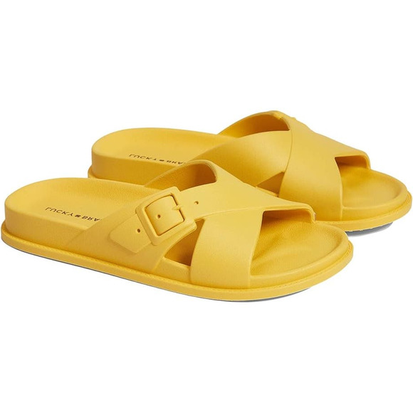 Lucky Brand Women's Roseleen Crisscross Sandal Slides Size 10 Yellow - Picture 1 of 5